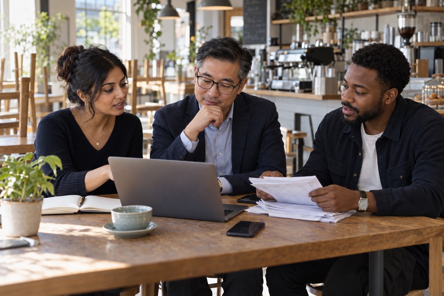 Small-business owners planning their next steps with an accountant
